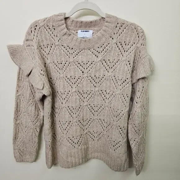 Feminine Pink Sweater with Ruffle Size S | Old Navy - Picture 2 of 9